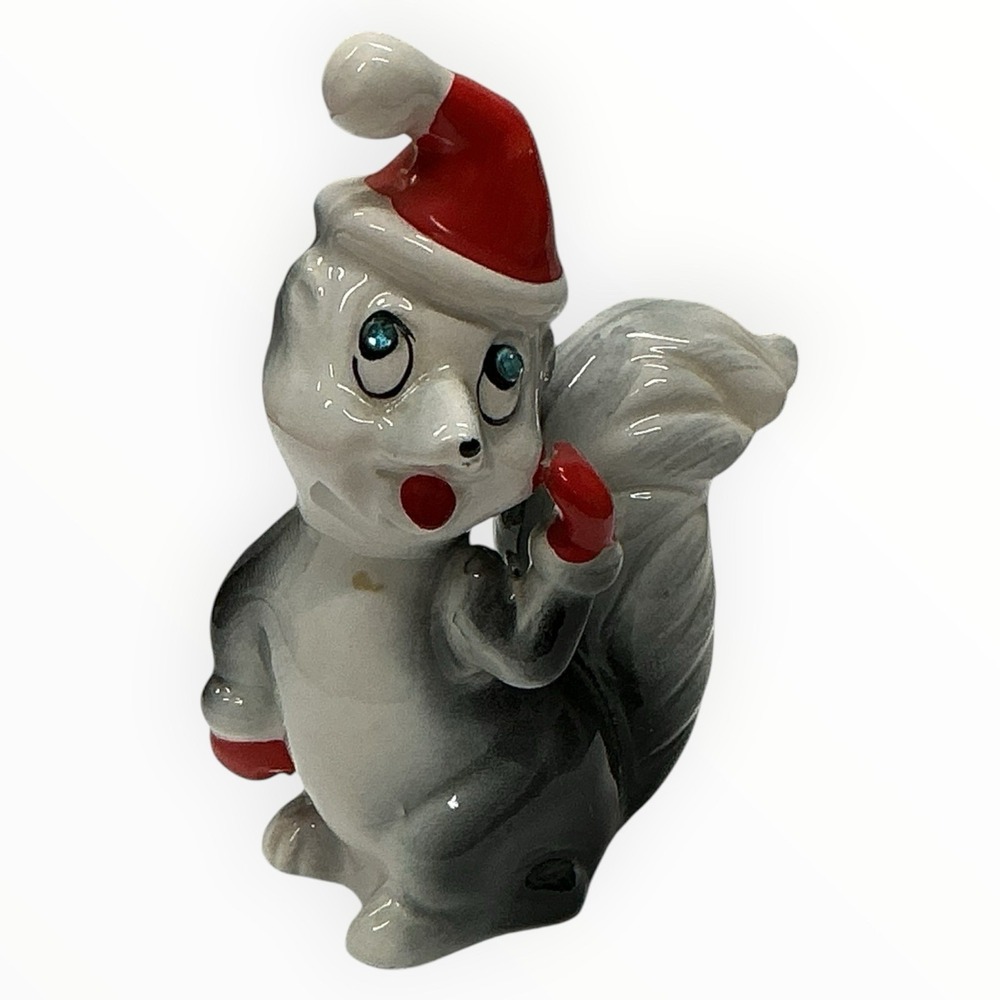 Vintage MCM Skunk‎ Santa Rhinestone Eyes Pepper Shaker Christmas Holiday Decor